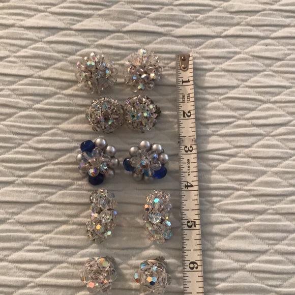 Set of 5 Clear Faceted Clip On Earring and 1 Brooch Pin - Picture 12 of 13